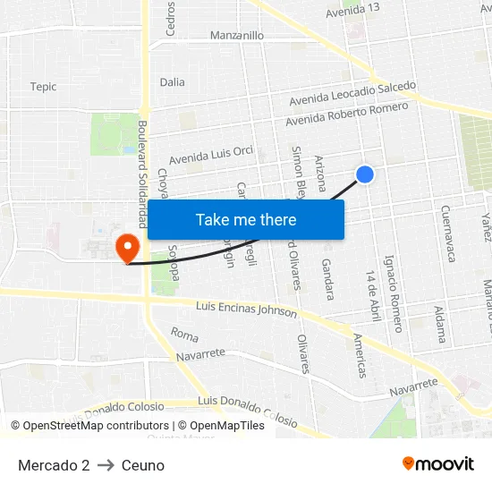 Mercado 2 to Ceuno map