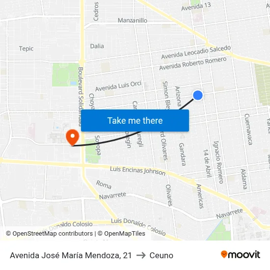 Avenida José María Mendoza, 21 to Ceuno map