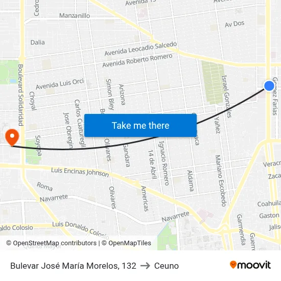 Bulevar José María Morelos, 132 to Ceuno map