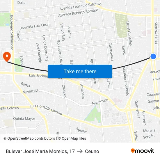 Bulevar José María Morelos, 17 to Ceuno map