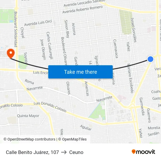 Calle Benito Juárez, 107 to Ceuno map