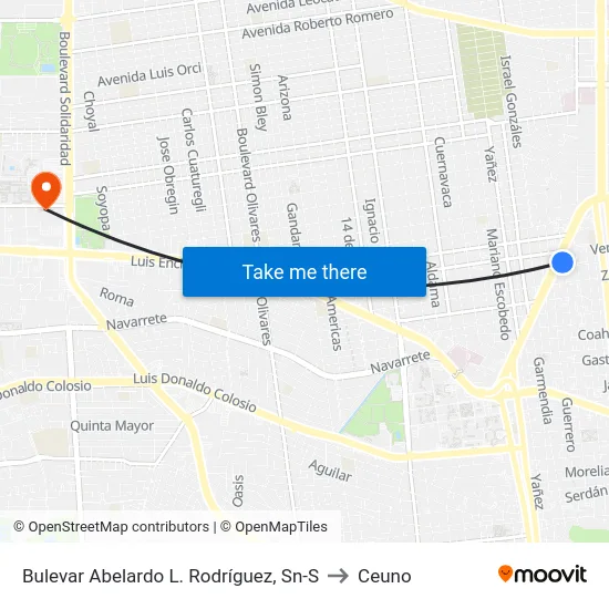 Bulevar Abelardo L. Rodríguez, Sn-S to Ceuno map