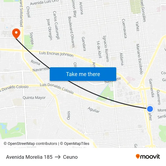 Avenida Morelia 185 to Ceuno map