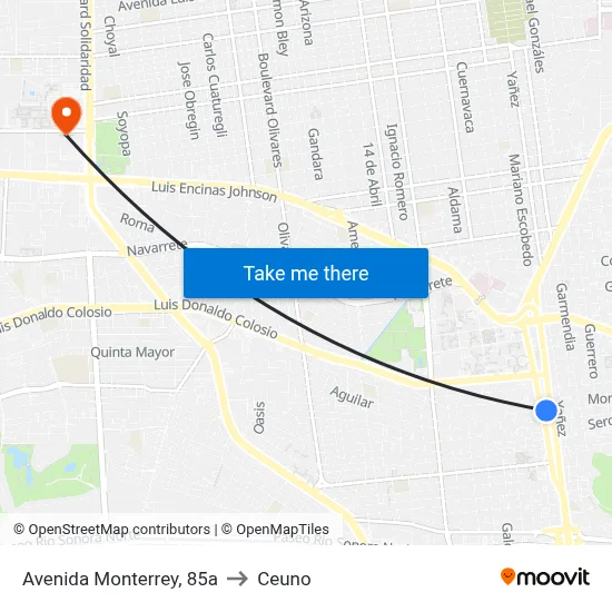 Avenida Monterrey, 85a to Ceuno map