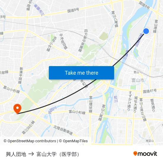 興人団地 to 富山大学（医学部） map