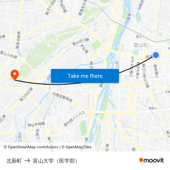 北新町 to 富山大学（医学部） map