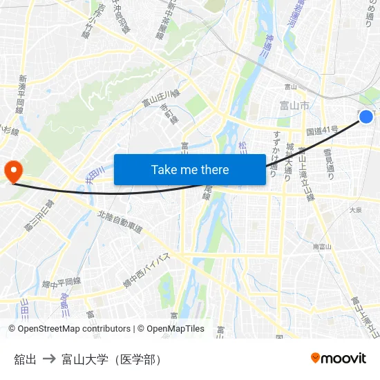 舘出 to 富山大学（医学部） map