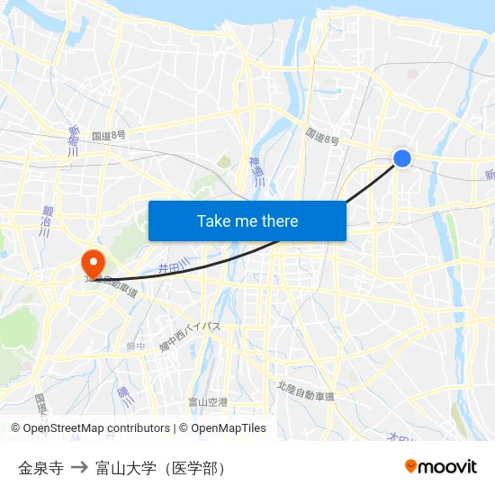 金泉寺 to 富山大学（医学部） map