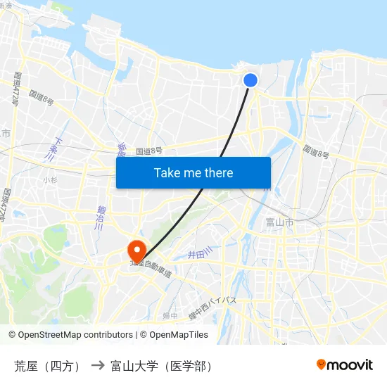 荒屋（四方） to 富山大学（医学部） map