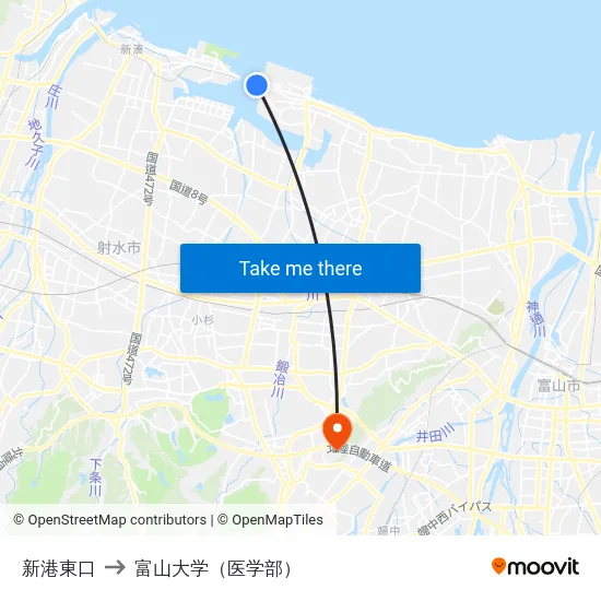新港東口 to 富山大学（医学部） map