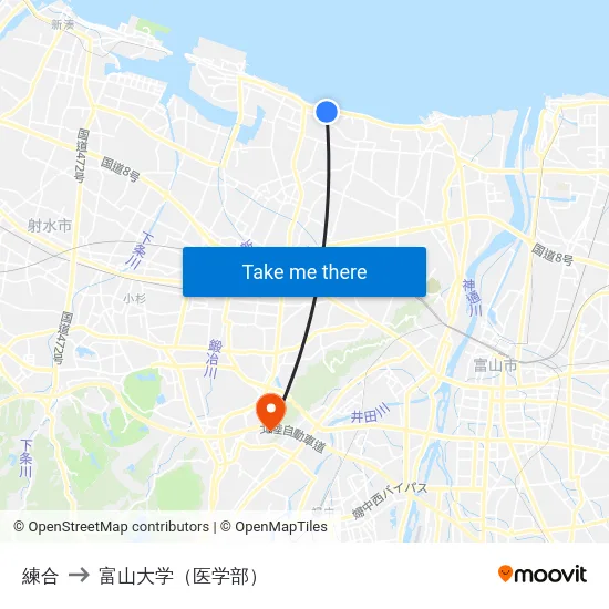 練合 to 富山大学（医学部） map