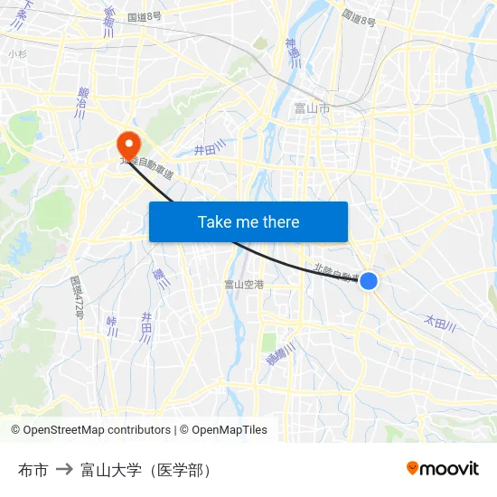 布市 to 富山大学（医学部） map