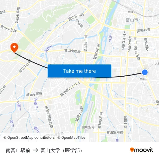 南富山駅前 to 富山大学（医学部） map