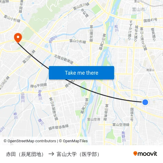 赤田（辰尾団地） to 富山大学（医学部） map
