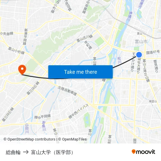 総曲輪 to 富山大学（医学部） map