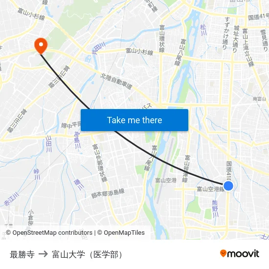 最勝寺 to 富山大学（医学部） map