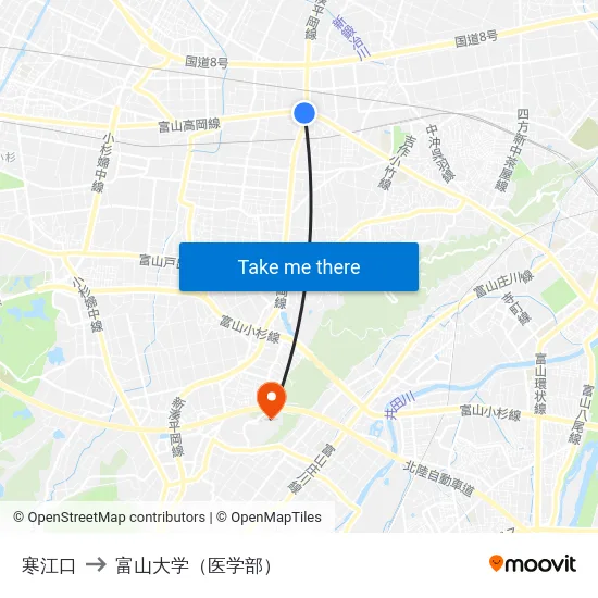 寒江口 to 富山大学（医学部） map