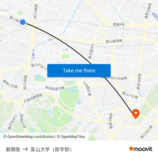 新開発 to 富山大学（医学部） map