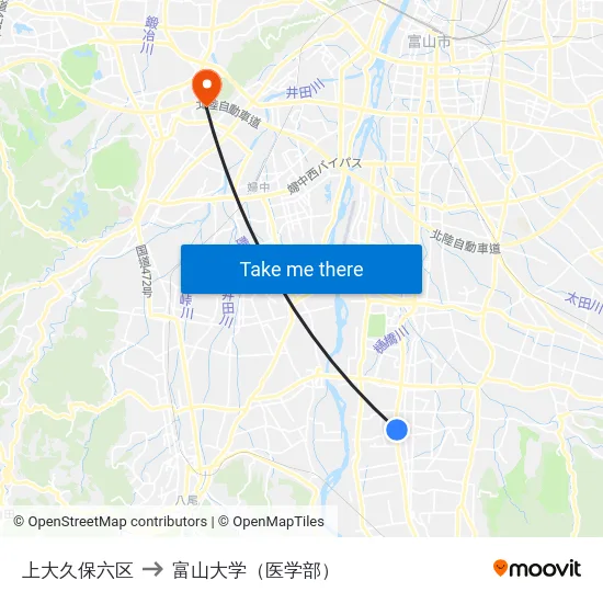 上大久保六区 to 富山大学（医学部） map