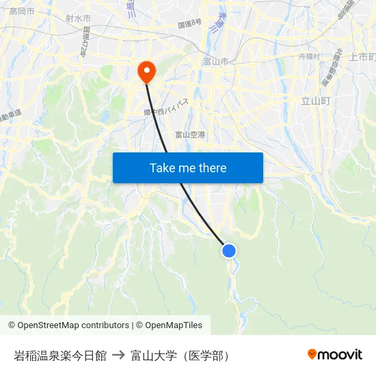 岩稲温泉楽今日館 to 富山大学（医学部） map