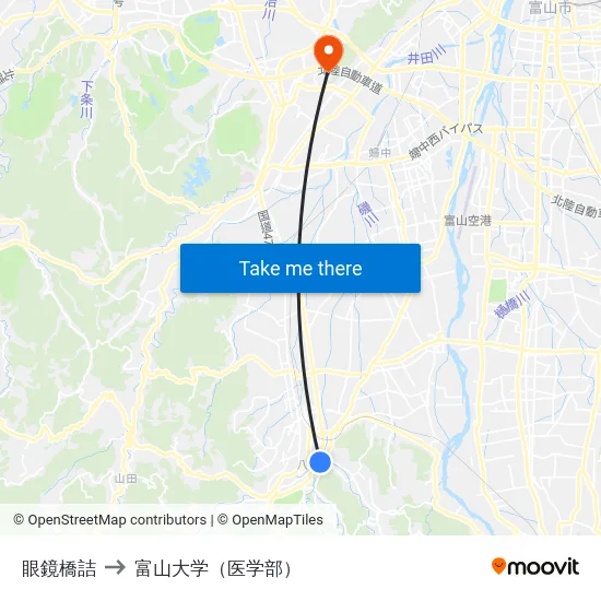眼鏡橋詰 to 富山大学（医学部） map