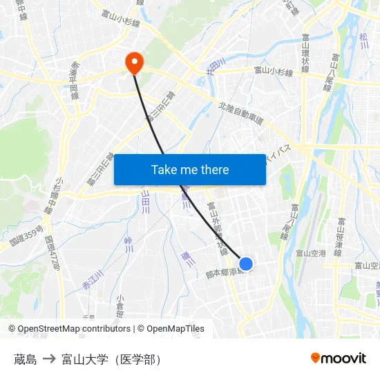 蔵島 to 富山大学（医学部） map