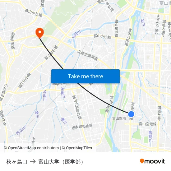 秋ヶ島口 to 富山大学（医学部） map