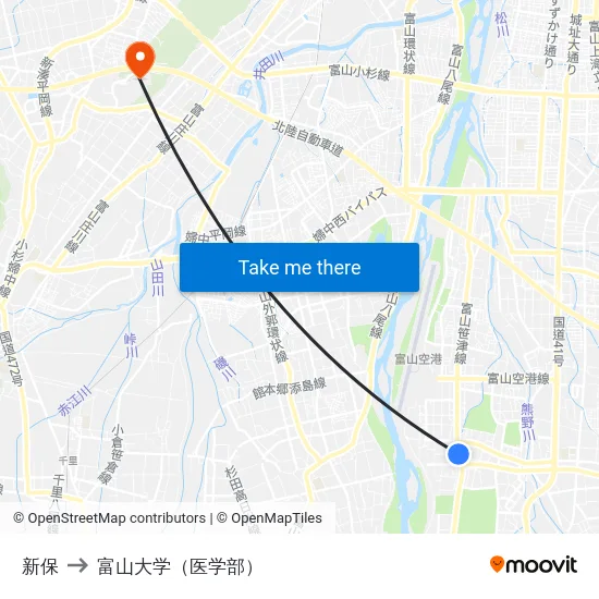 新保 to 富山大学（医学部） map