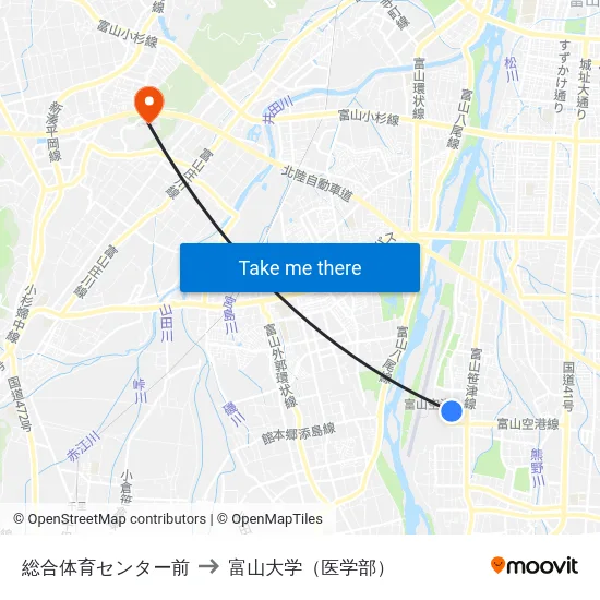 総合体育センター前 to 富山大学（医学部） map