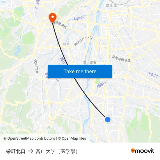 栄町北口 to 富山大学（医学部） map