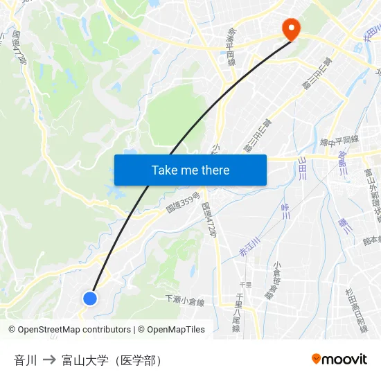 音川 to 富山大学（医学部） map