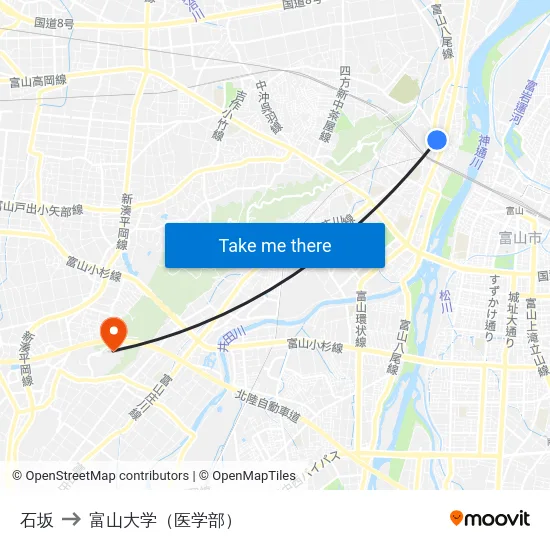 石坂 to 富山大学（医学部） map