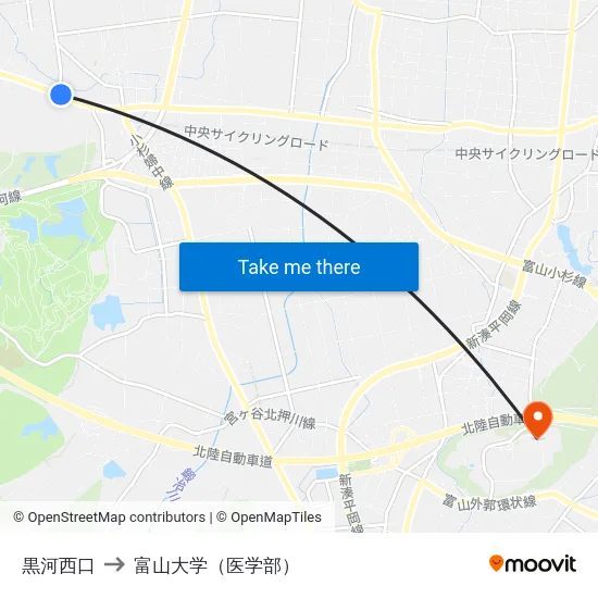 黒河西口 to 富山大学（医学部） map