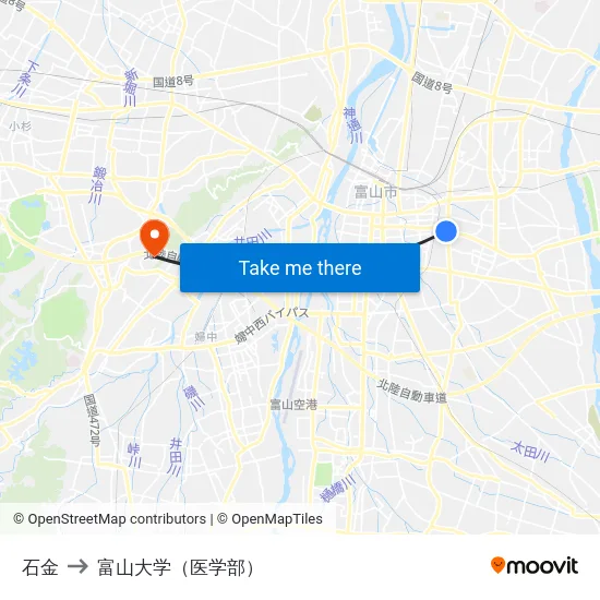 石金 to 富山大学（医学部） map
