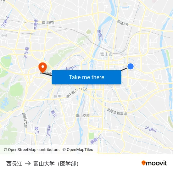 西長江 to 富山大学（医学部） map