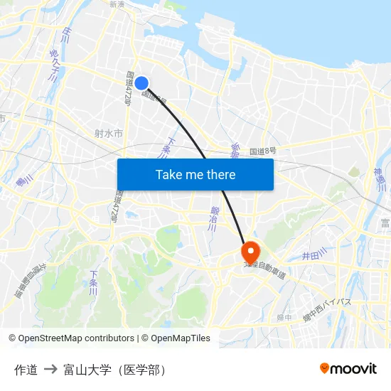 作道 to 富山大学（医学部） map