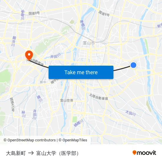 大島新町 to 富山大学（医学部） map