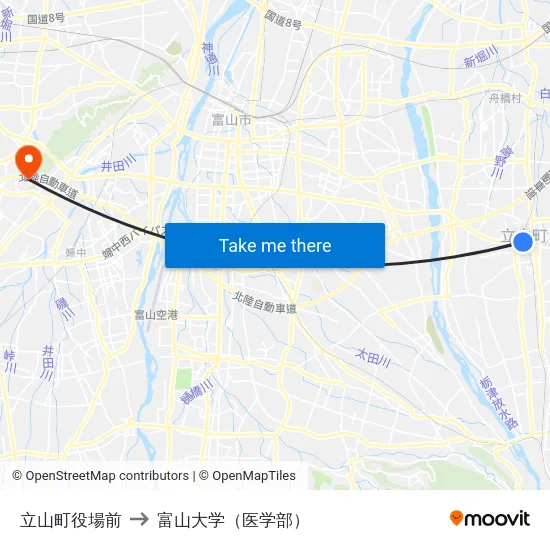立山町役場前 to 富山大学（医学部） map