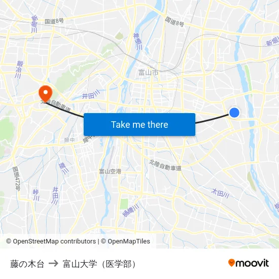 藤の木台 to 富山大学（医学部） map