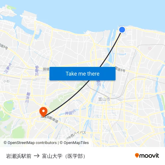 岩瀬浜駅前 to 富山大学（医学部） map