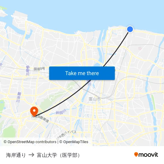 海岸通り to 富山大学（医学部） map