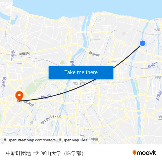 中新町団地 to 富山大学（医学部） map