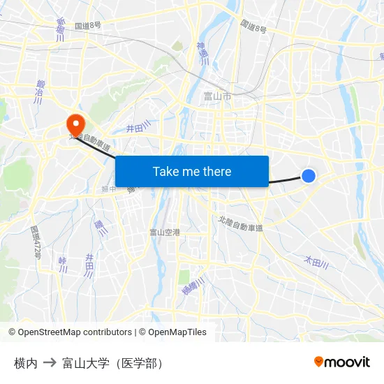 横内 to 富山大学（医学部） map