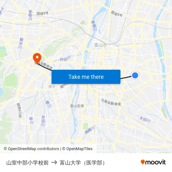 山室中部小学校前 to 富山大学（医学部） map