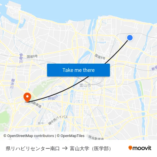 県リハビリセンター南口 to 富山大学（医学部） map