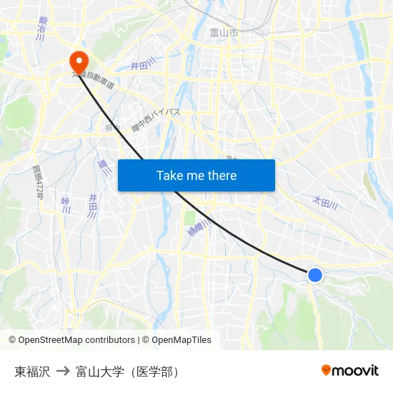 東福沢 to 富山大学（医学部） map