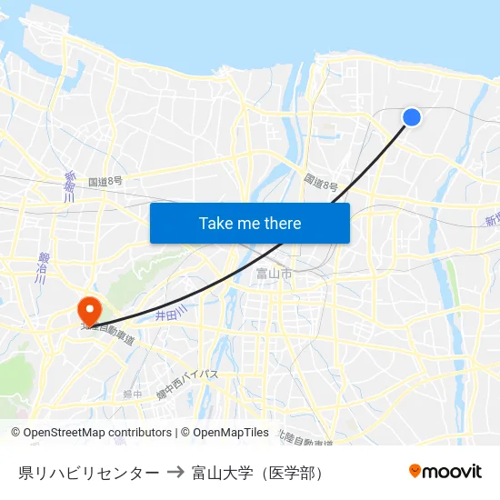 県リハビリセンター to 富山大学（医学部） map