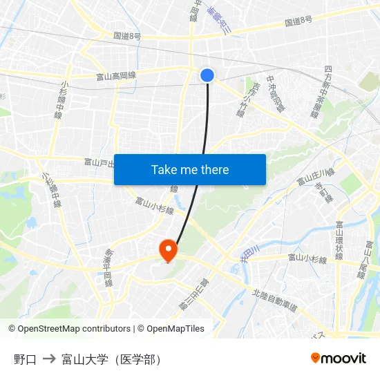 野口 to 富山大学（医学部） map