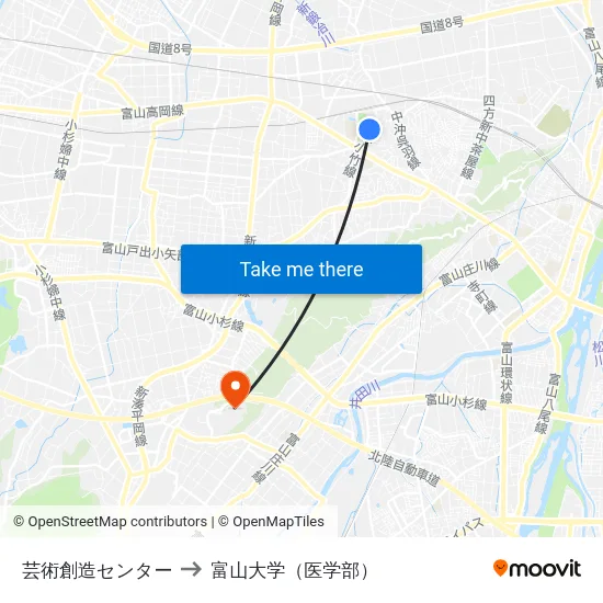 芸術創造センター to 富山大学（医学部） map