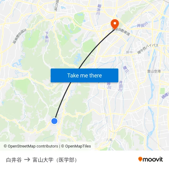 白井谷 to 富山大学（医学部） map